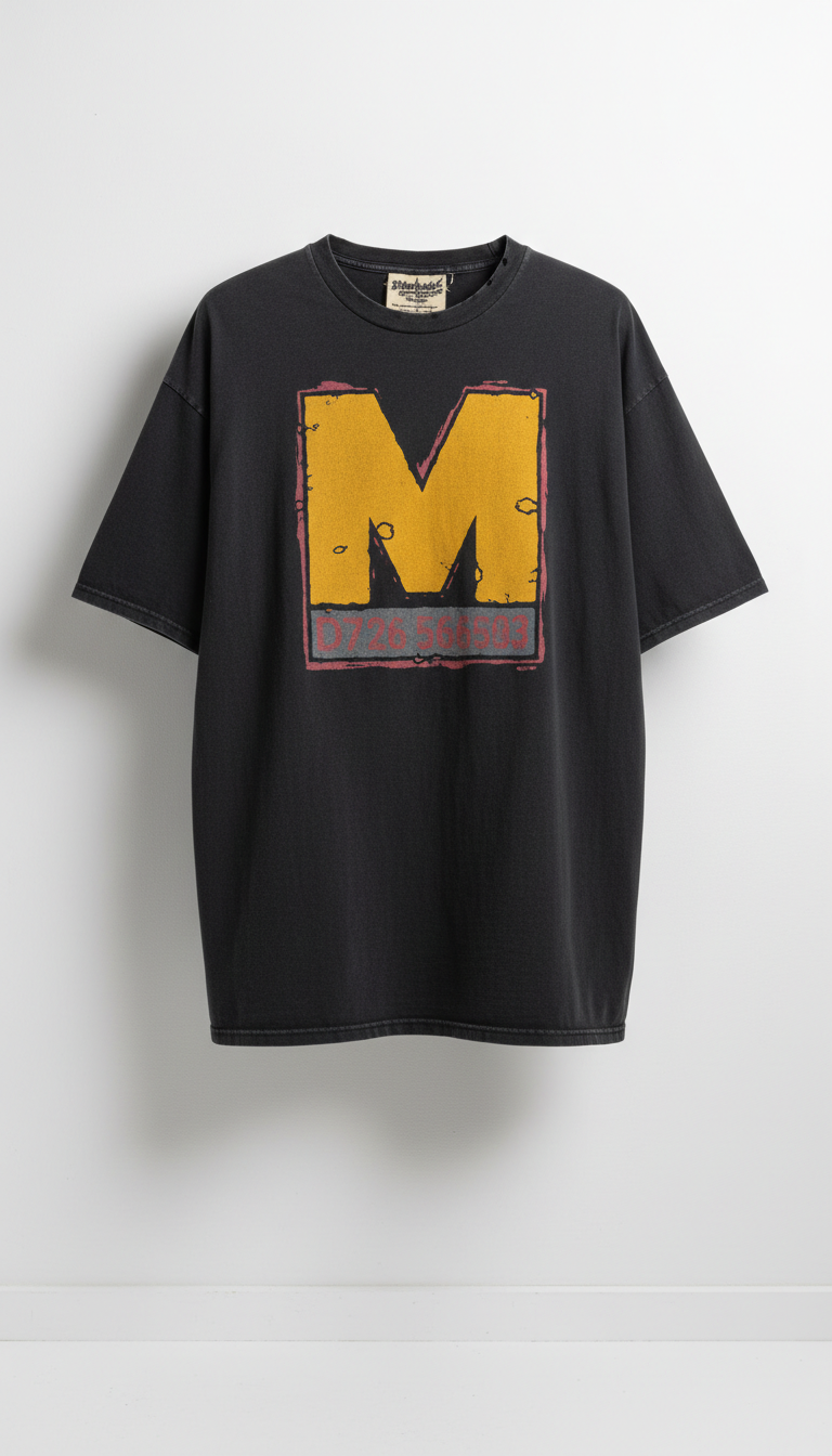 Distressed cotton tee with metro yellow logo