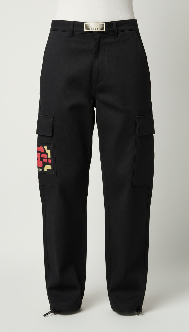 Relaxed black cargo pants with branding patch